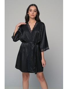Ρόμπα Σατέν με Δαντέλα - Μαύρο