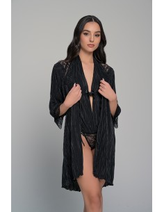 Ρόμπα Ύφασμα Πλισέ με Δαντέλα - Μαύρο