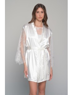 Νυφική Σατέν Ρόμπα με Δαντέλα στα Μανίκια - Ιβουάρ