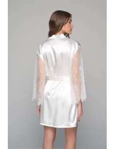 Νυφική Σατέν Ρόμπα με Δαντέλα στα Μανίκια - Ιβουάρ 2