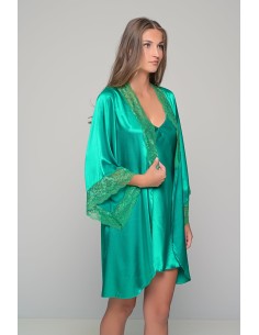 Ρόμπα Σατέν με Δαντέλα - Πράσινο