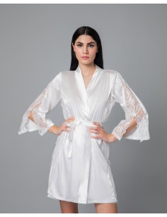 Νυφική Σατέν Ρόμπα με Δαντέλα - Ιβουάρ