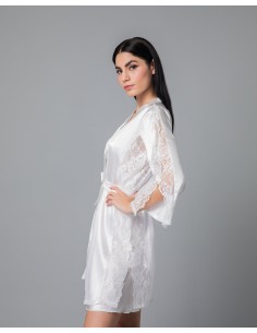 Νυφική Σατέν Ρόμπα με Δαντέλα - Ιβουάρ 2