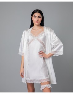 Νυφική Σατέν Ρόμπα με Δαντέλα - Ιβουάρ