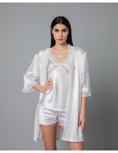 Νυφική Σατέν Ρόμπα με Δαντέλα - Ιβουάρ 2