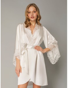 Νυφική Σατέν Ρόμπα με Δαντέλα - Ιβουάρ