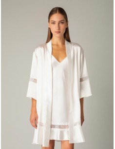 Νυφική Σατέν Ρόμπα με Δαντέλα - Ιβουάρ