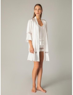 Νυφική Σατέν Ρόμπα με Δαντέλα - Ιβουάρ 2