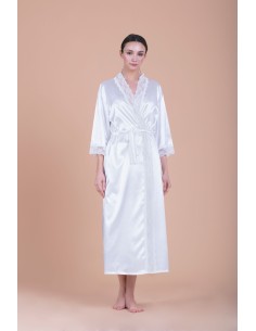 Μάξι Σατέν Νυφική Ρόμπα με Δαντέλα - Ιβουάρ