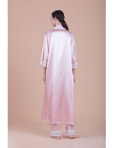 Μάξι Σατέν Νυφική Ρόμπα με Δαντέλα - Ιβουάρ 2