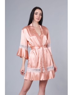 Σατέν Ρόμπα με Δαντέλα - Σομόν