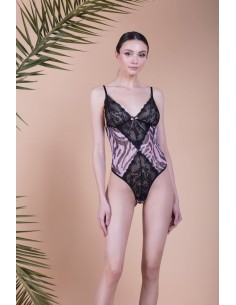 Κορμάκι με Τούλι και Δαντέλα - Ροζ-μαύρο