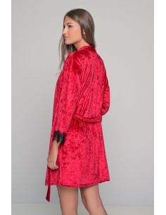 Βελούδινη Ρόμπα με Δαντέλα - Ρουμπινί 2
