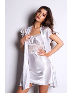Ρόμπα Νυφική Σατέν με Δαντέλα - Ιβουάρ