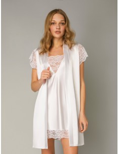 Ρόμπα Νυφική Σατέν με Δαντέλα - Ιβουάρ 2