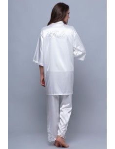 Νυφική Σατέν Ρόμπα με Στάμπα Bride - Λευκό 2