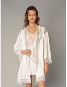 Ρόμπα Νυφική Σατέν με Δαντέλα - Λευκό 2