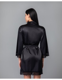 Ρόμπα Σατέν με Δαντέλα - Μαύρο 2