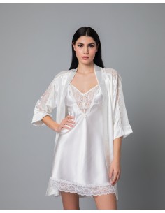 Σατέν Νυφική Ρόμπα με Δαντέλα - Ιβουάρ