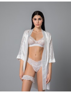 Σατέν Νυφική Ρόμπα με Δαντέλα - Ιβουάρ 2