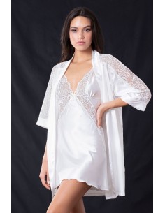 Σατέν Νυφική Ρόμπα με Δαντέλα - Λευκό 2