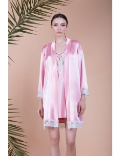 Ρόμπα Σατέν με Δαντέλα - Ροζ