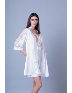 Σατέν Ρόμπα με Δαντέλα - Μαύρο 2