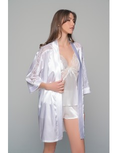 Σατέν Νυφική Ρόμπα με Δαντέλα - Λευκό