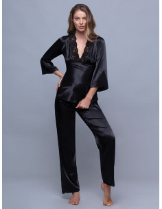 Maxi satin pajamas with lace - ART 9135