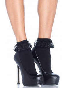 Opaque ankle socks with lace hem - LA-3013