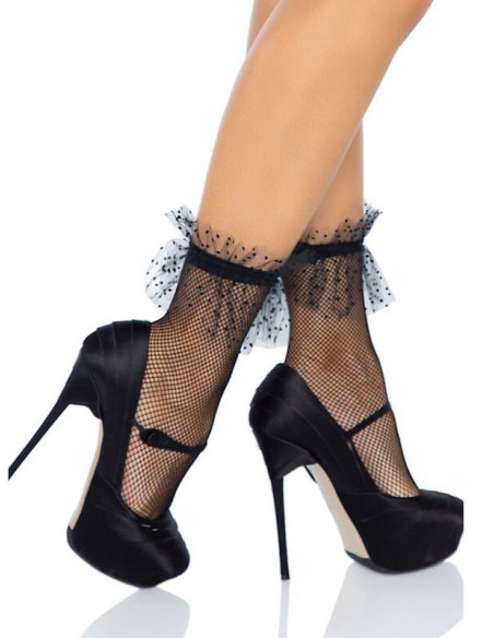Ankle net stockings with dotted tulle hem - LA-3060
