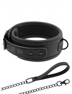 Fetish Submissive - Vegan Leather ΅Collar with chain - D-218919