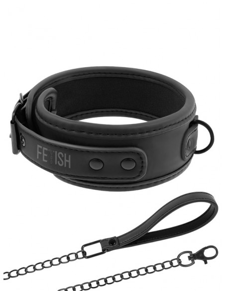 Fetish Submissive - Vegan Leather ΅Collar with chain - D-218919