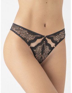 Tulle thong with bronze lace and metallic loops - ART 7616