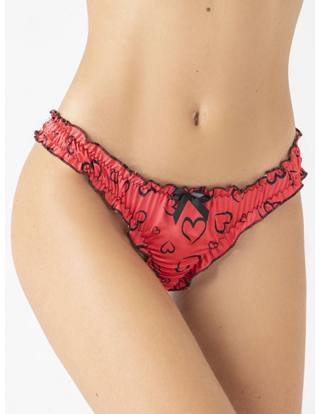 Satin thong with hearts design - ART 7630